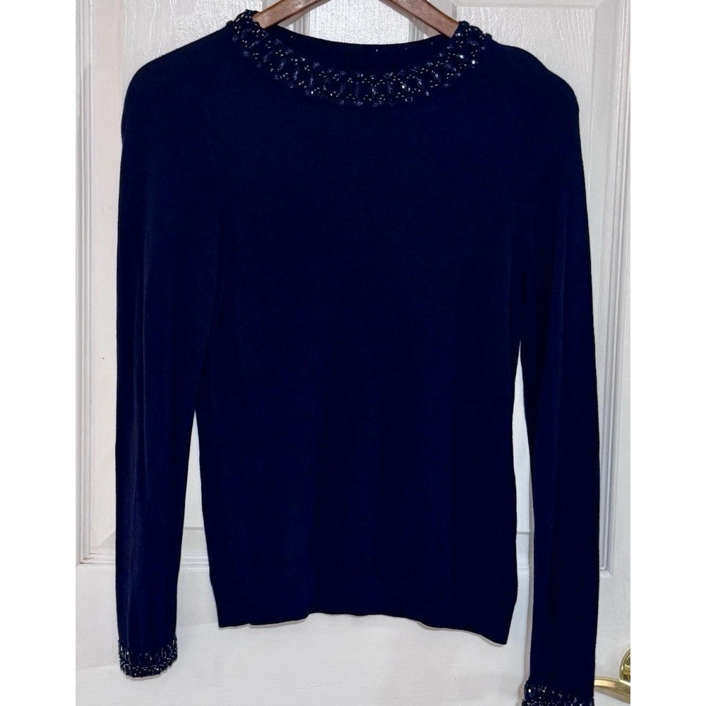 H&M Holiday Jeweled Embellished Collar & Cuffs Blue‎ Sweater Size Medium